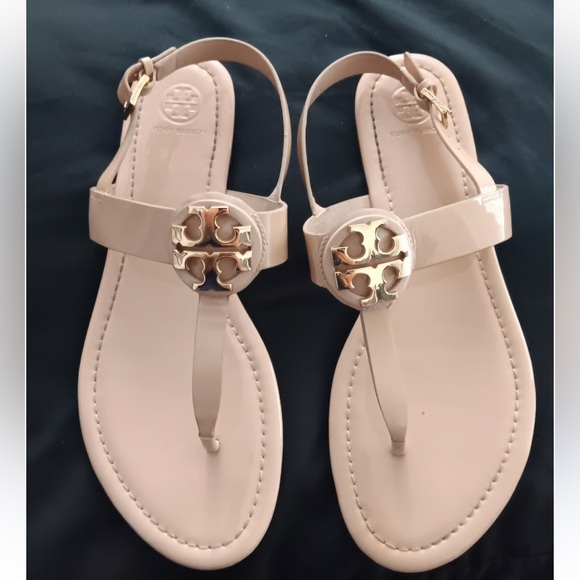 Tory Burch Beige Sandals with Logo Accent - Picture 1 of 9